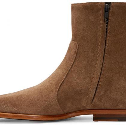 mens suede boots with zipper