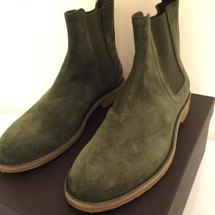 Handmade Men Dark Green Suede Leather Boot, Men Boots, Men Chelsea ...