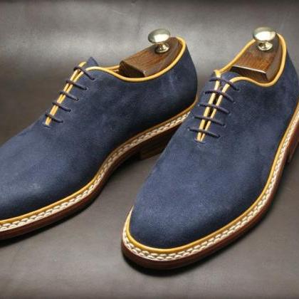 Handmade Men Navy Blue Suede Dress Shoes, Mens Suede Shoes, Mens Formal ...