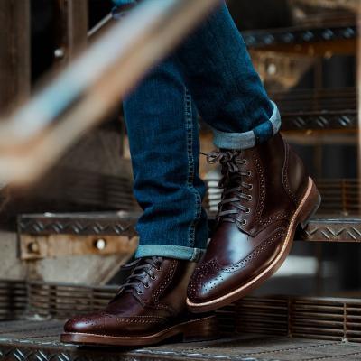 Handmade Mens Wingtip brogue ankle leather boots,Men lace up ankle leather boots