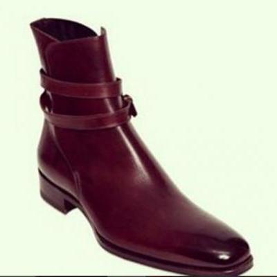 Handmade mens Jodhpurs boots, Mens fashion burgundy ankle high real leather boots
