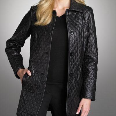WOMEN BLACK COLOR QUILTED LEATHER COAT, WOMEN'S LONG LEATHER JACKET FOR WOMEN