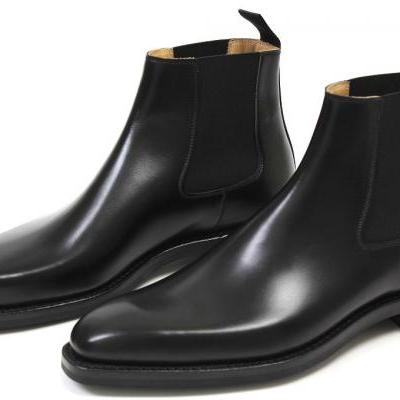 Handmade Men black Ankle Boot, Men Ankle Boots, Men chelsea black Ankle Boots