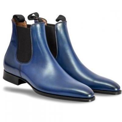 Handmade Men's fashion Navy blue Chelsea leather boot, Men ankle leather boots