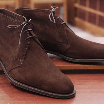 Handmade Mens dark brown suede chukka boots, Men brown laceup suede leather boot