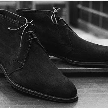 Handmade Mens Black suede chukka boots, Men Black laceup suede leather boot