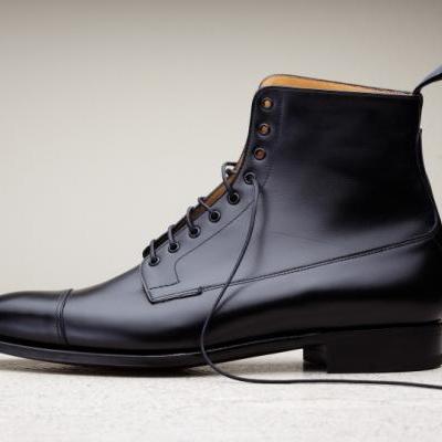 Handmade men black leather boots, dress boots for men, men ankle high boots 