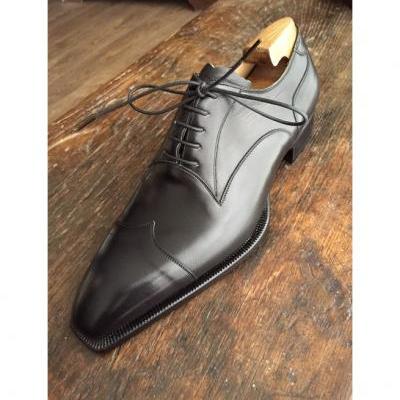 Handmade Mens Black Formal Shoes, Men Black Brogue Tuxedo Leather Shoes