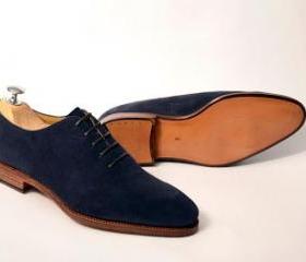Handmade Mens Good Year Welted Sole Suede Dress Shoes, Men Navy Blue ...