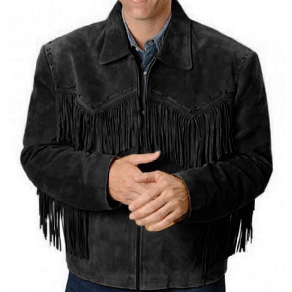 Mens Simple Style Western Suede Jacket Black Fringe Jacket Coat, Men ...