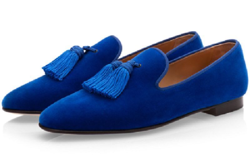 mens blue velvet shoes