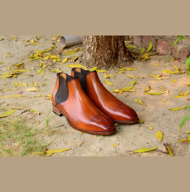 Handmade Men Tan Color Chelsea Leather Boots Men Brogue Chelsea Boots Men Boots On Luulla