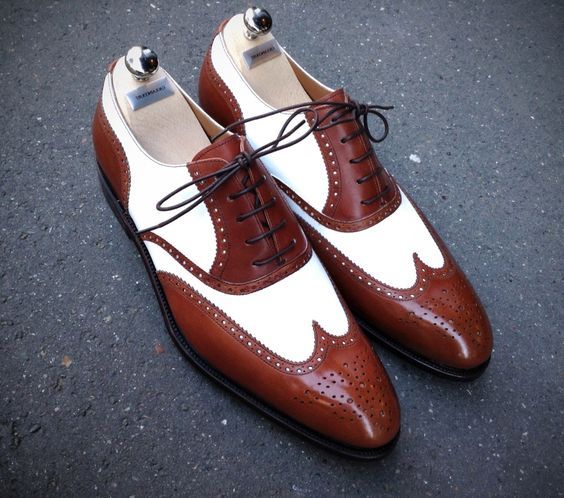 Handmade Men Wingtip Two Tone Spectator Formal Shoes, Men Brown And ...