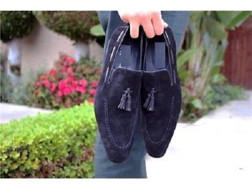 mens navy suede loafers