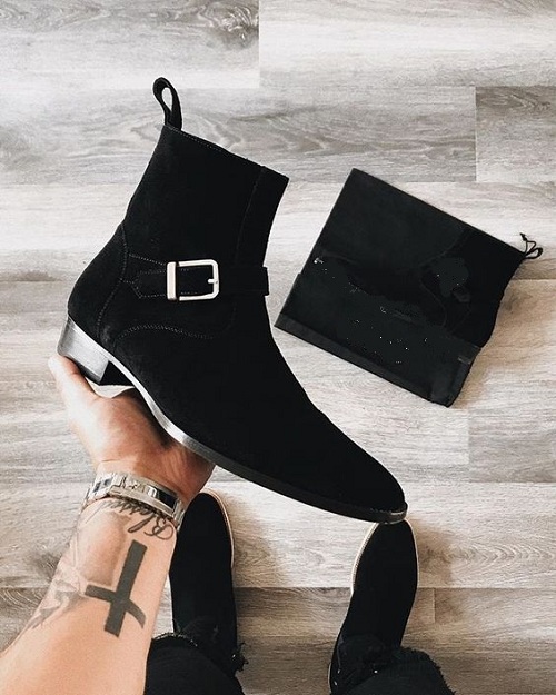black suede boots mens outfit