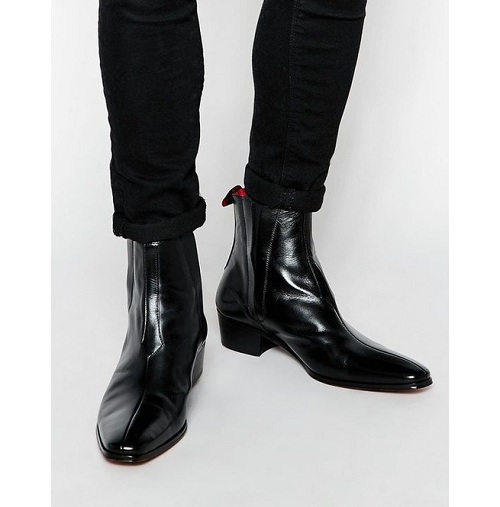 Handmade Men Black Pointed Toe Chelsea Boots Men Black Leather Ankle Boots