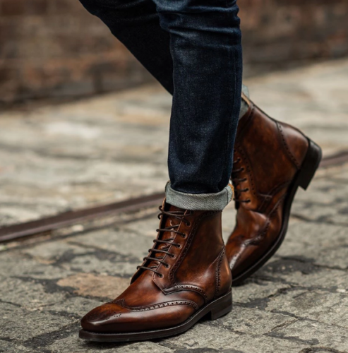 Dress Boots, Men Brown High Ankle Boots 