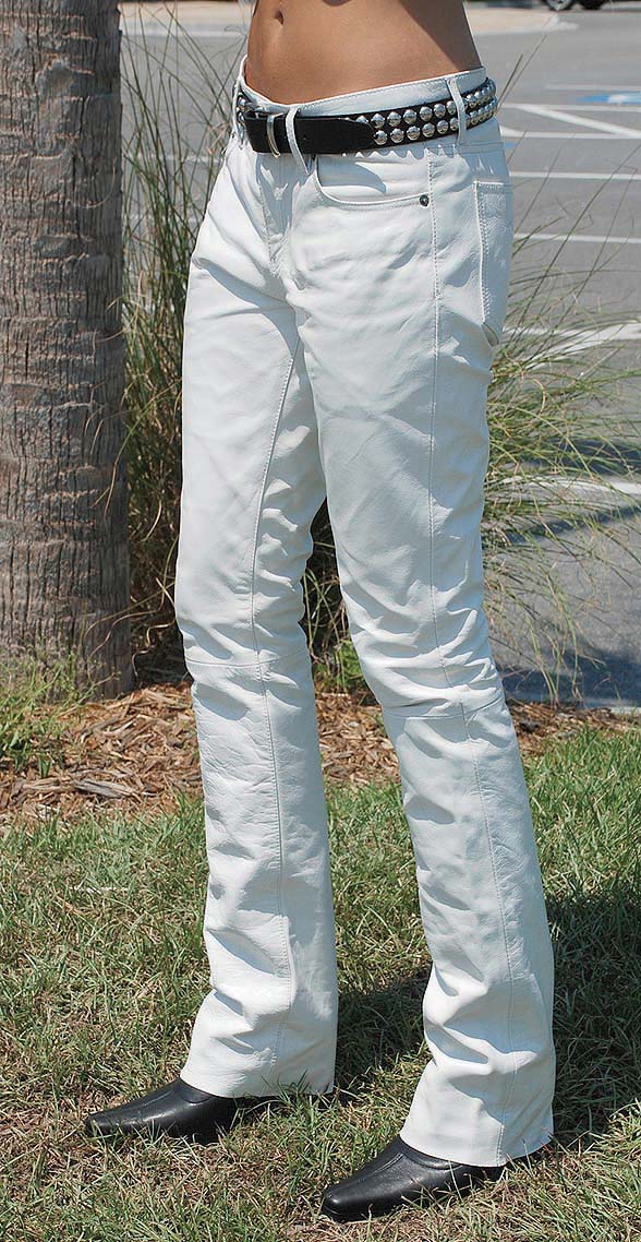 ladies white leather pants