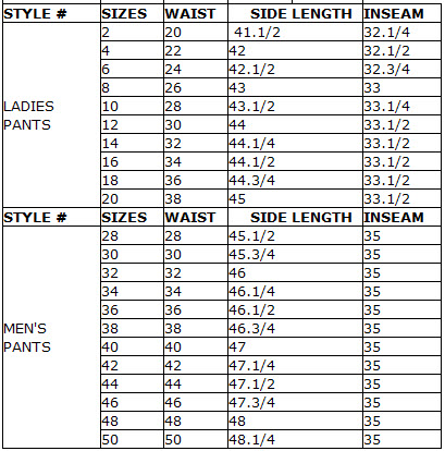 Womens Pants Size Chart Australia