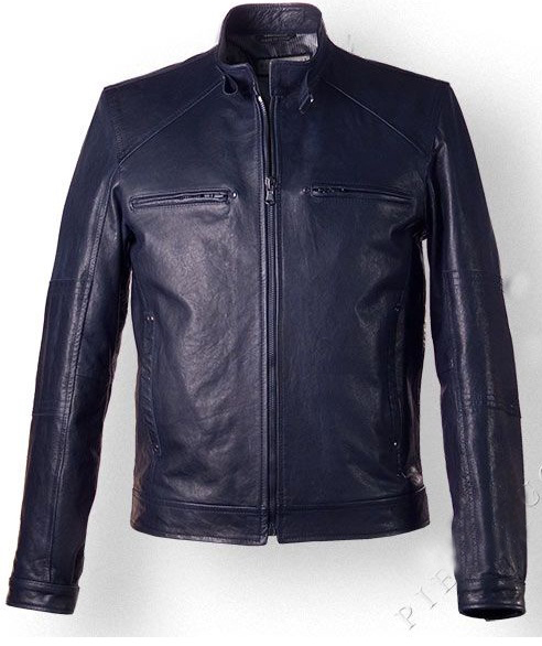 blue color leather jacket