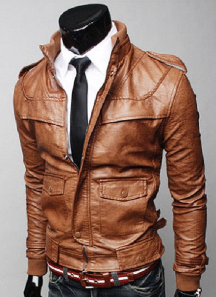 MEN BROWN COLOR LEATHER JACKET WITH RIB COLLAR, MENS SLIM FIT JACKET on ...