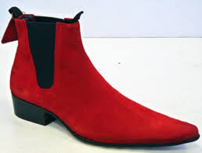 Handmade Men Red Color Pointed Toe Suede Ankle Boot With Cuban Heel ...