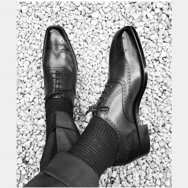 Handmade Men Two Tone Wing Tip Brogue Formal Shoes Men Black Dress ...
