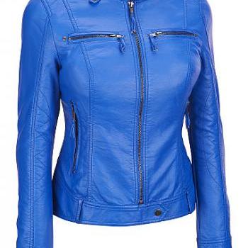 Women Blue Leather Jacket,..