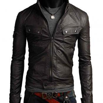 Men Black Leather Jacket, Real Leather Biker Jacket on Luulla