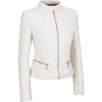 Women white leather jacket, women biker leather jacket