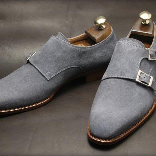 Handmade Men Gray Suede Dress Shoes 