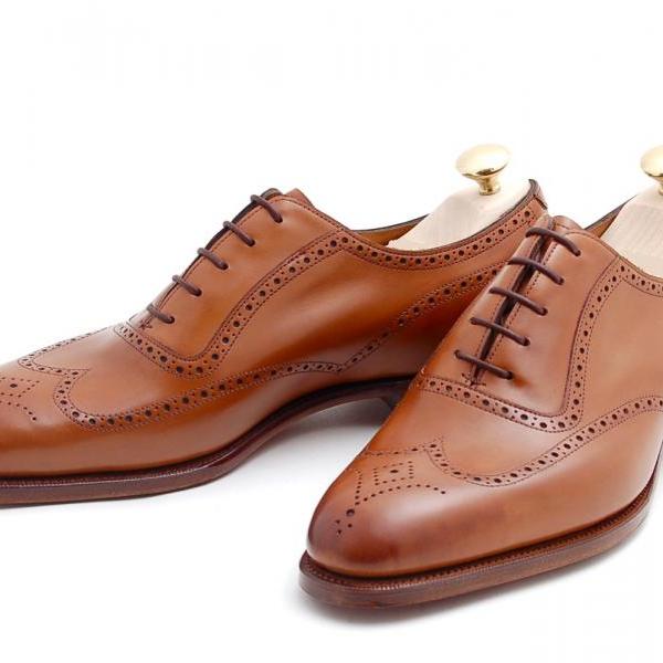 Handmade Mes Brown Wingtip Brogue Formal Leather Shoes, Mens Dress ...