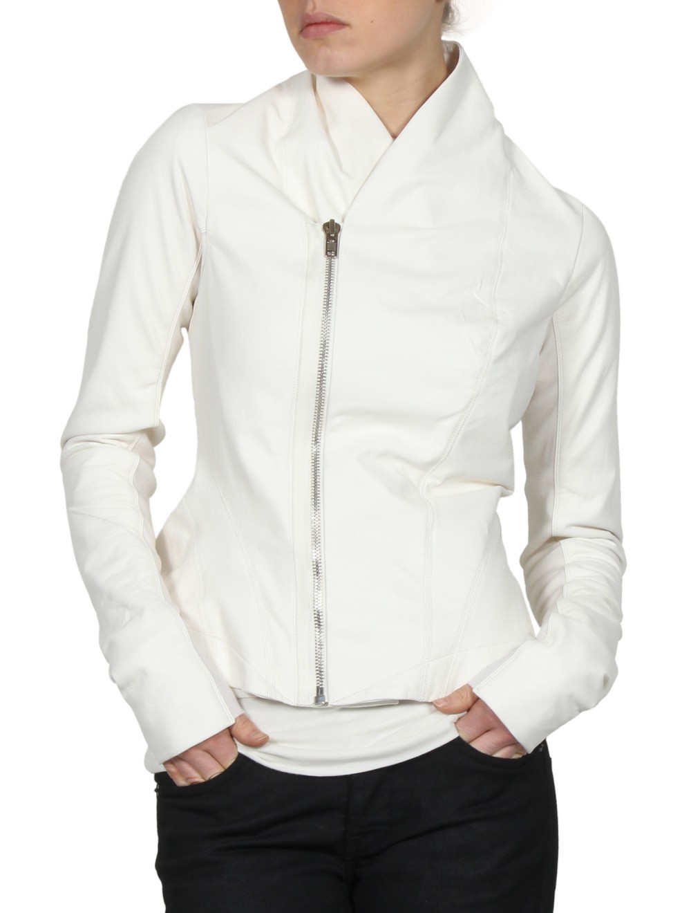 WOMEN'S LEATHER JACKET, WHITE COLOR JACKET WOMEN, SHAWL COLLAR LEATHER