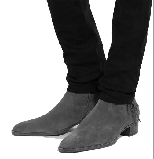 Men Gray Color Ankle High Fringed Ankle High Suede Boot, Men Suede ...