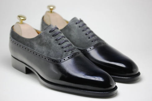 Handmade Men Two Tone Shoes, Men Gray And Black Dress Shoes, Mens ...