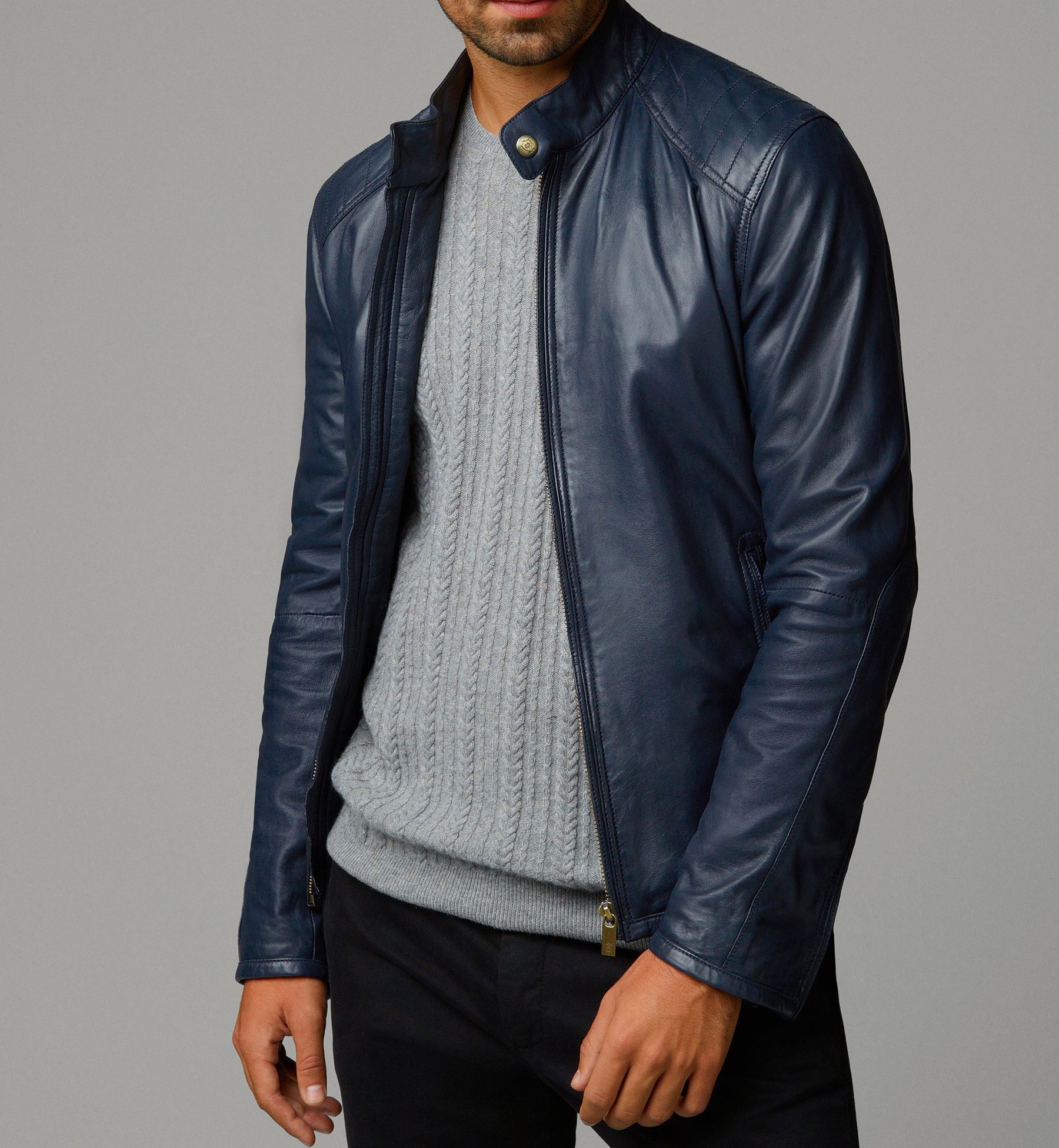 Mens Fashion Blue Leather Jacket, Mens Real Leather Jackets, Mens